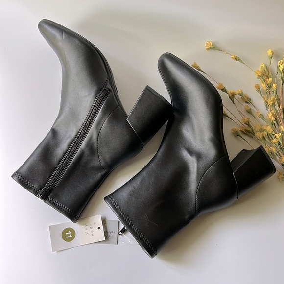 A New Day Target Pippa Stretch Ankle Chunky Block Heel Boots Faux Leather Black - Picture 2 of 11